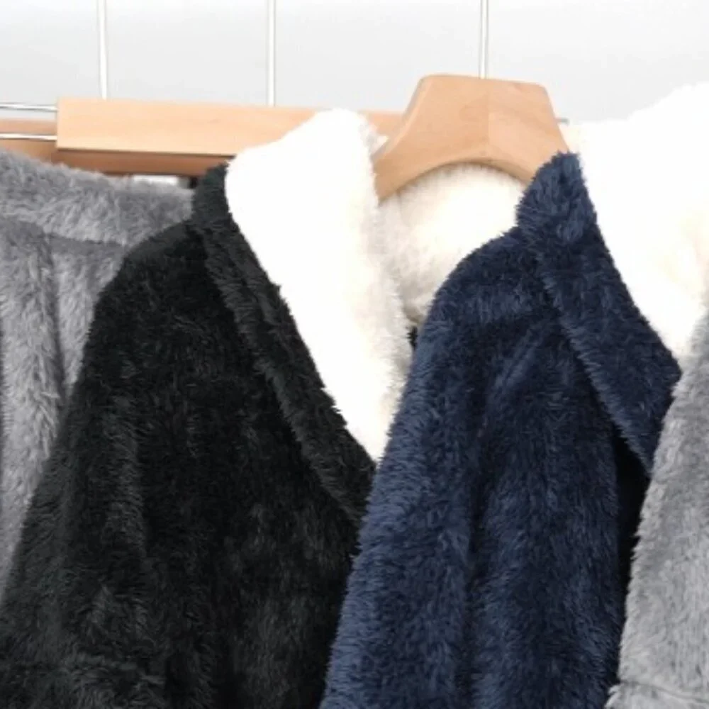 Men's Fluffy Fleece Pajama Set Soft Plush Winter Loungewear Sleepwear Classic